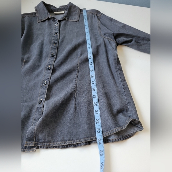 Marsh Landing Women's Tencel Chambray Button-down Shirt Grey M - Picture 7 of 7
